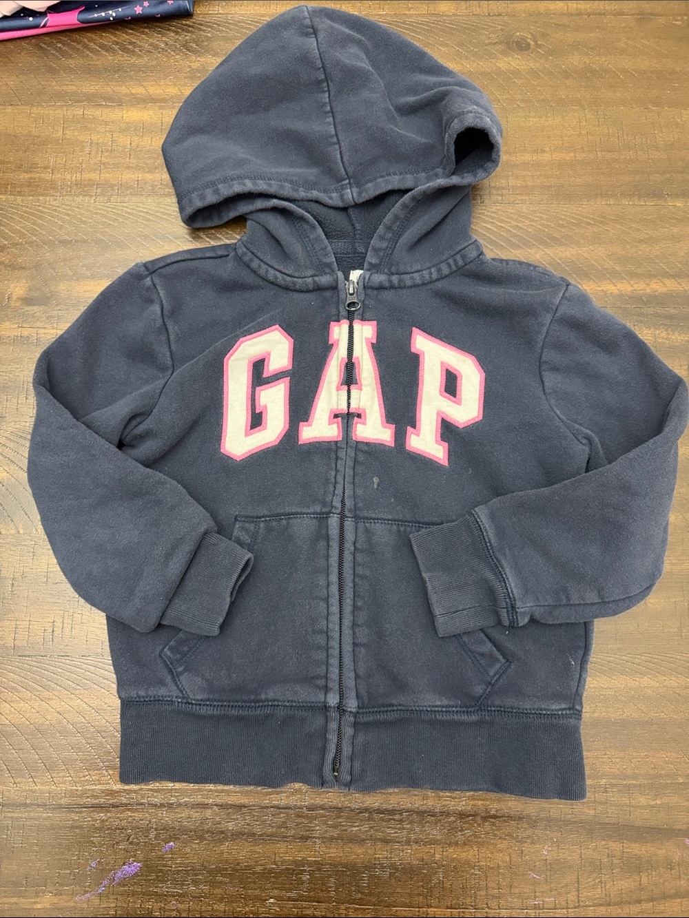 GAP Navy Hooded Zip-Up with Pink Lettering